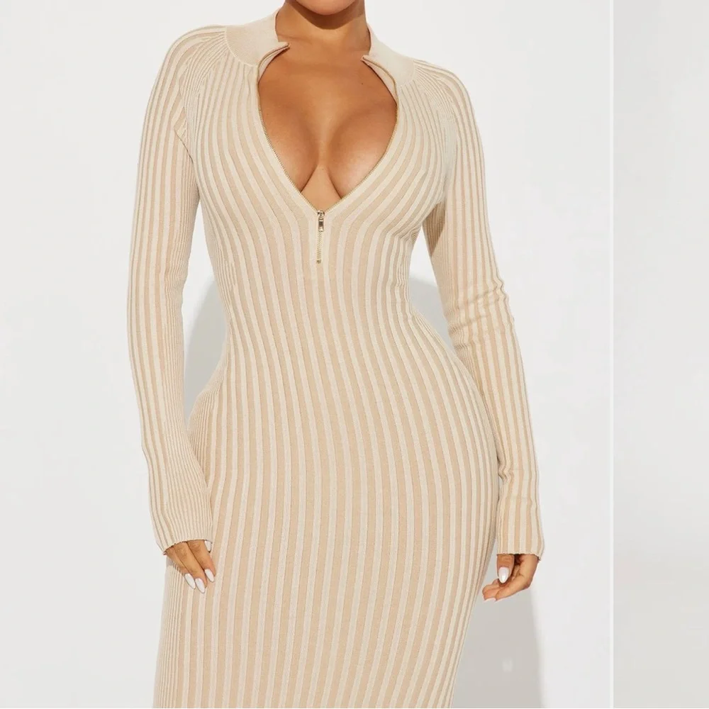 Fashion Nova Beige Ribbed Maxi Dress - Picture 2 of 3